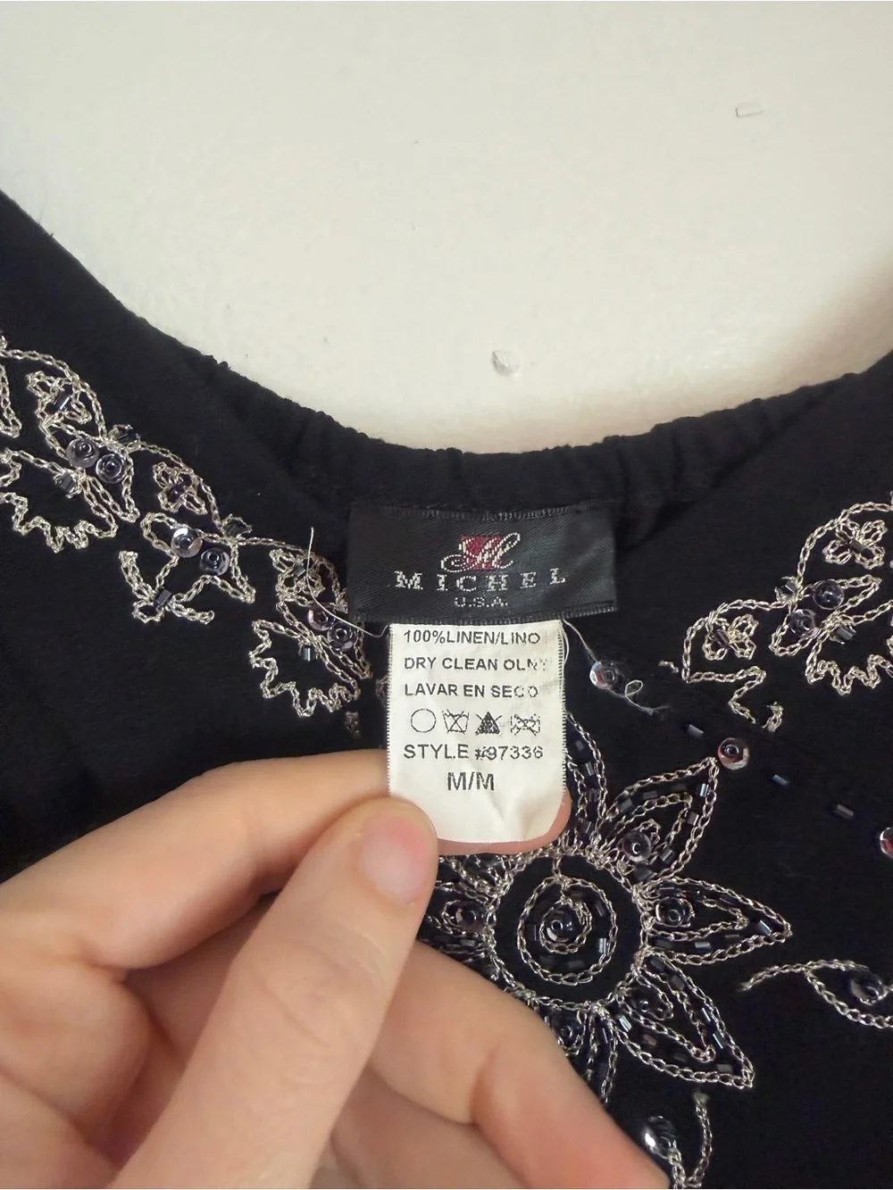 Vintage Y2K Black Linen Tank with Silver beaded and embroidered medallion design - Picture 6 of 14